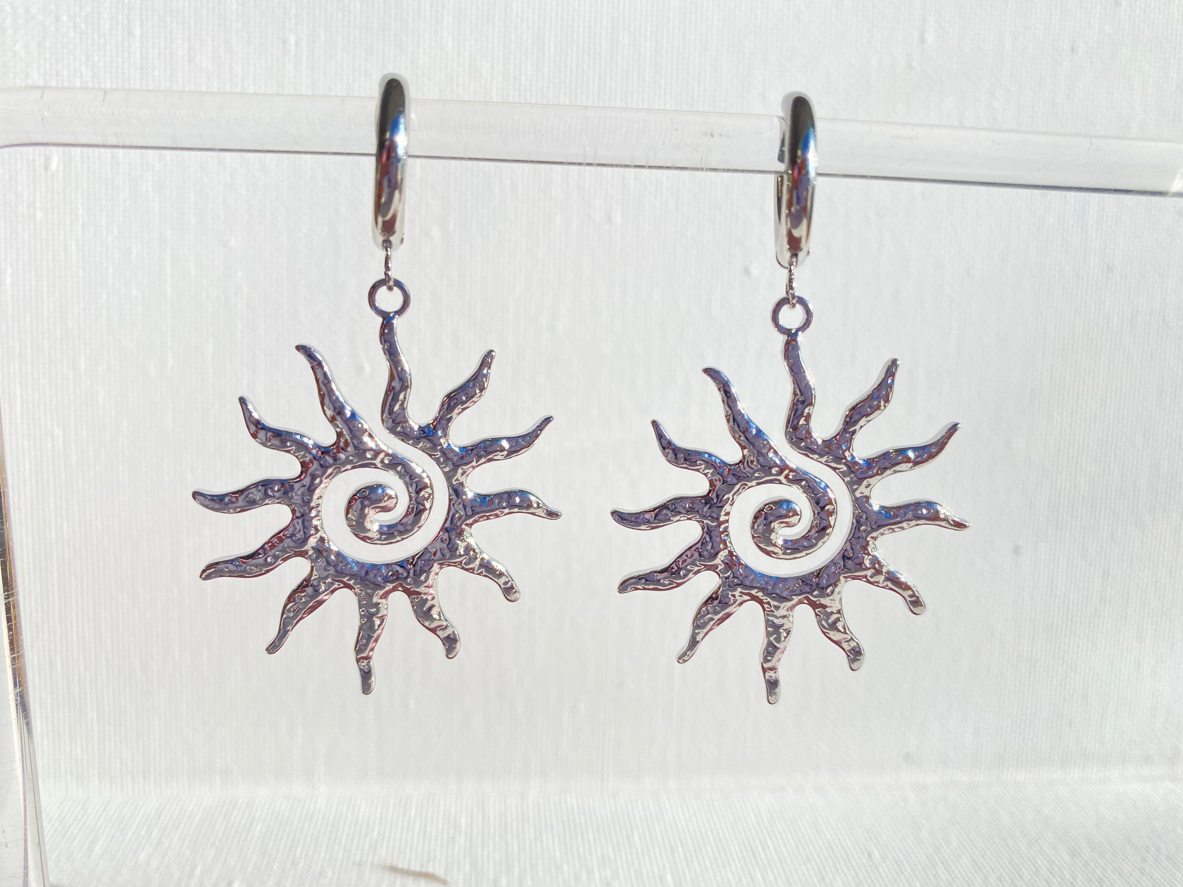 Dangle sun and swirl stylish positive energy earrings stainless steel tarnish free