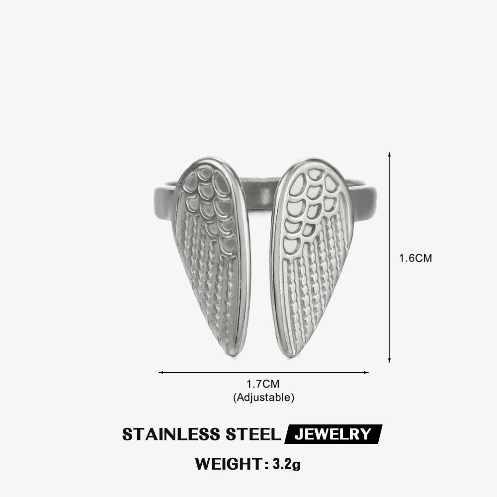 Angle wing design adjustable ring stainless steel water resistant tarnish free