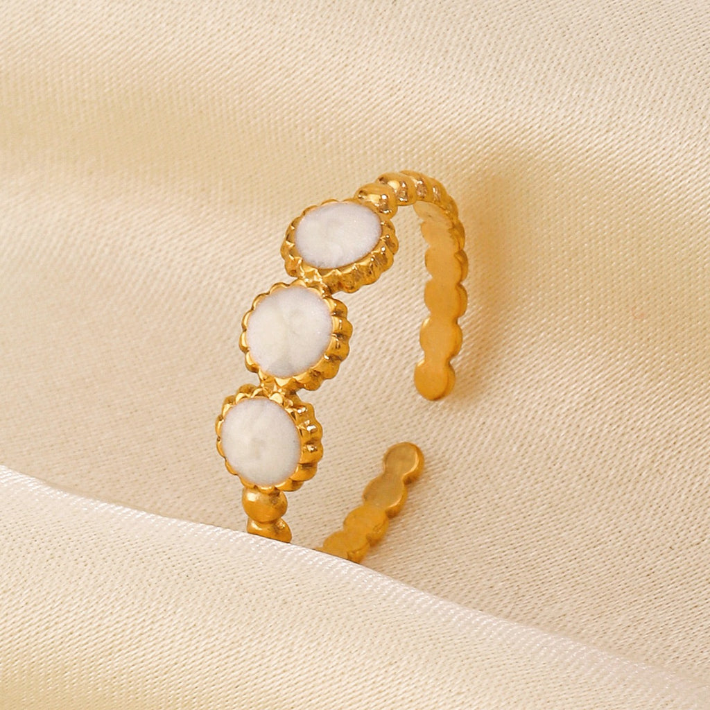 3 Black or white small circles design stainless steel tarnish free adjustable ring