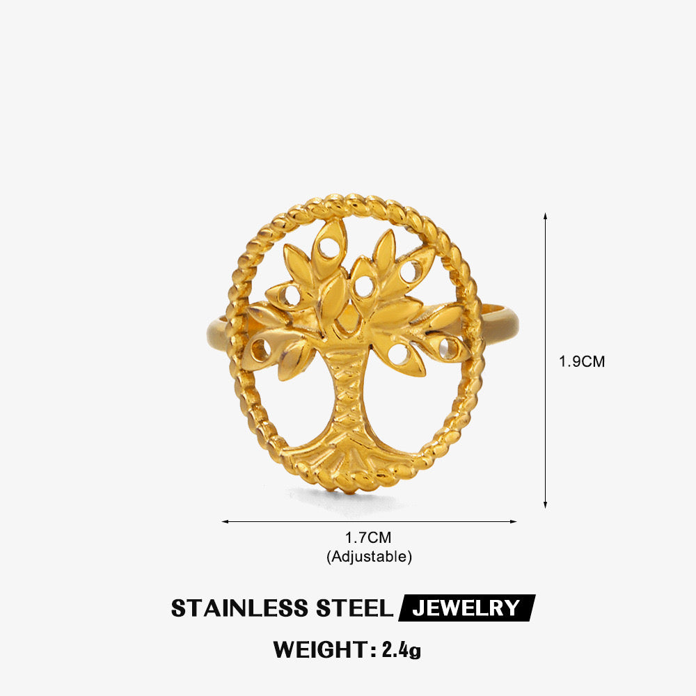 Tree life design stainless steel tarnish free adjustable size gold& silver ring