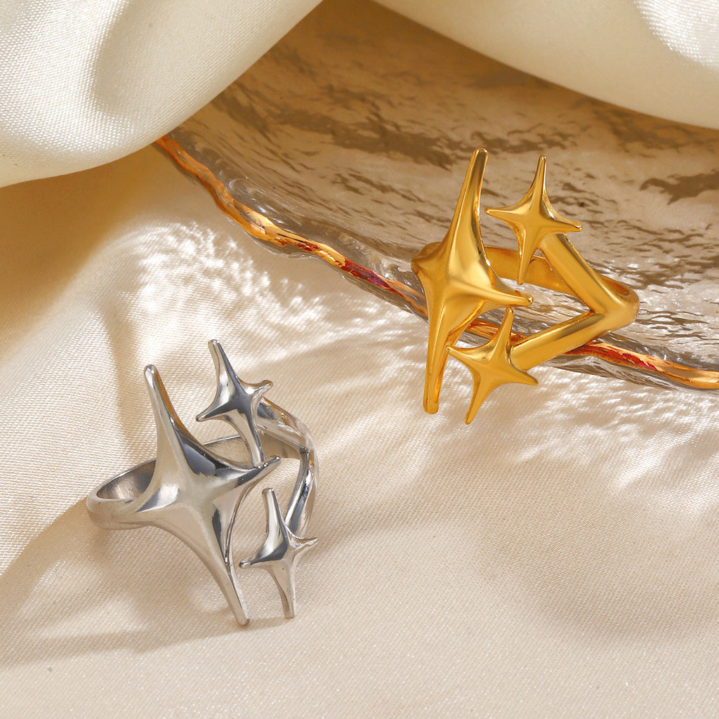 Large Three stars design adjustable ring gold & silver stainless steel tarnish free water resistant