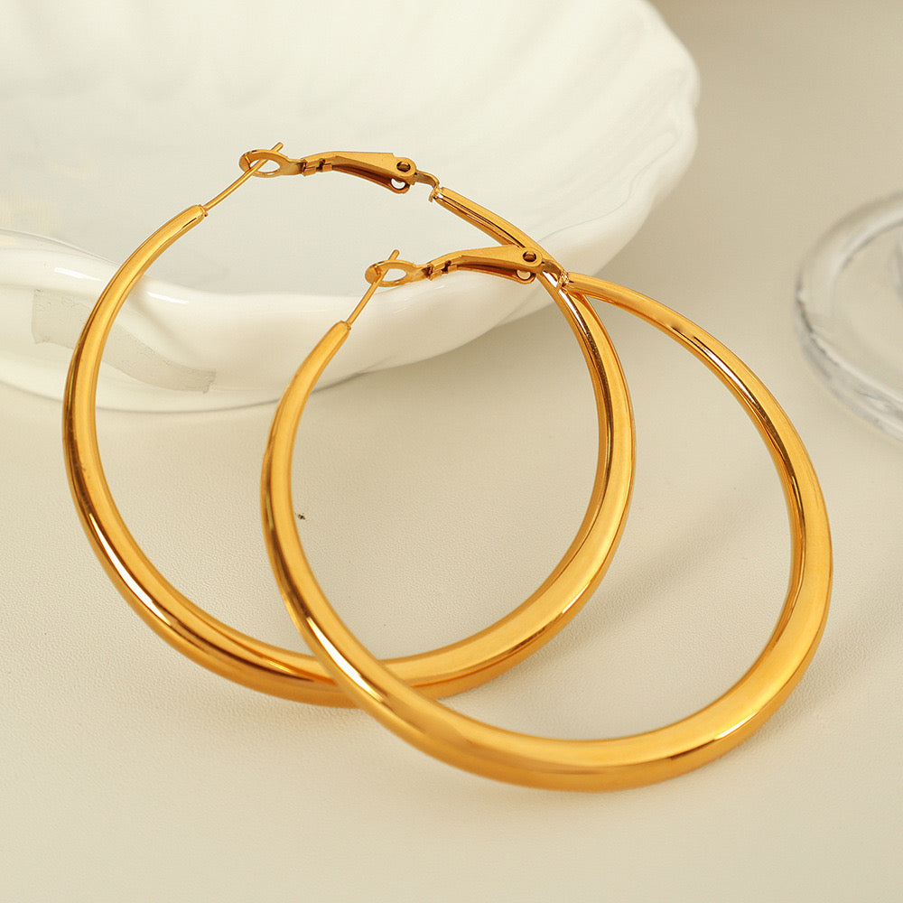 Large 60cm essential hoops earrings gold&silver stainless steel tarnish free