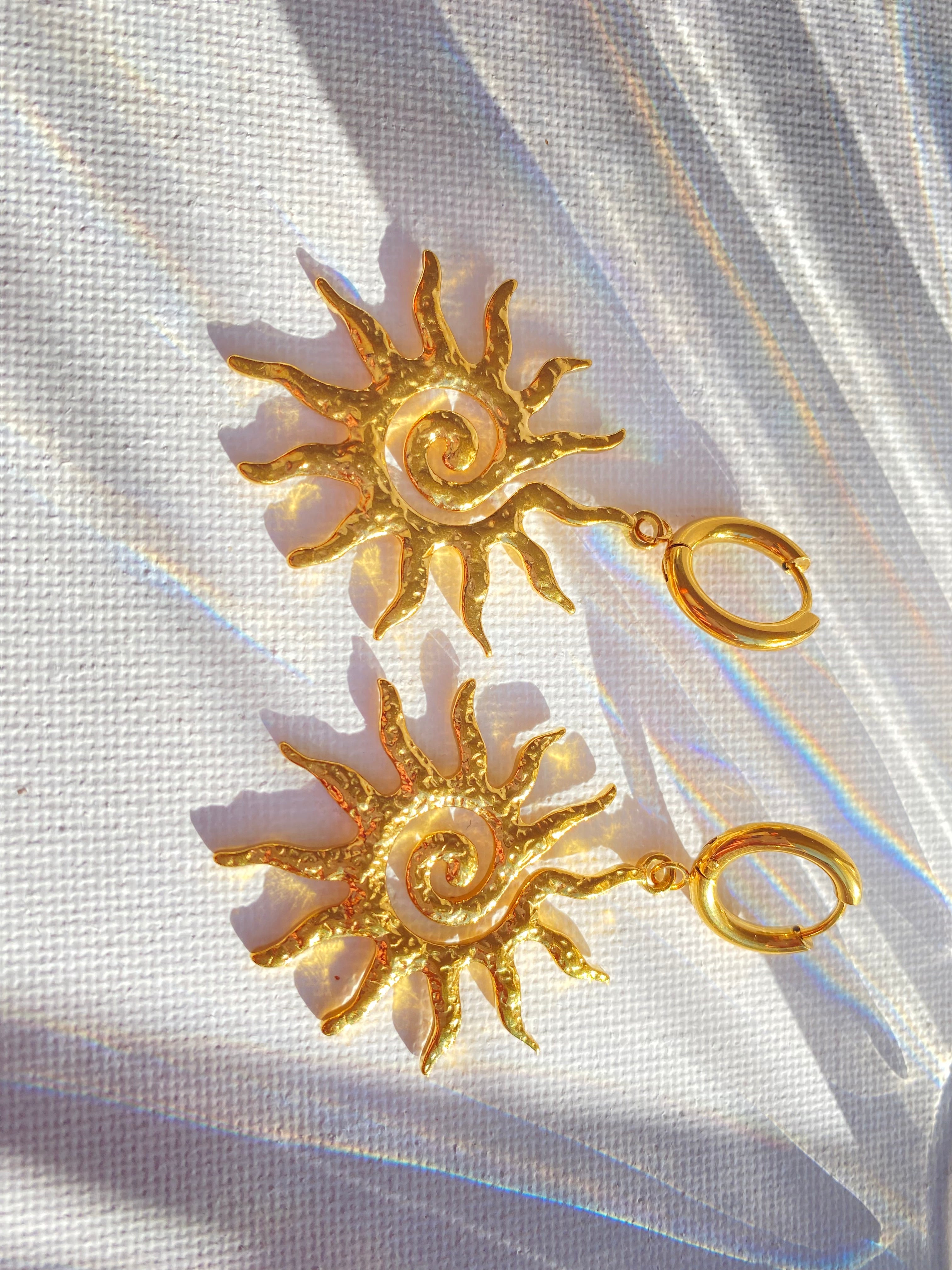 Dangle sun and swirl stylish positive energy earrings stainless steel tarnish free