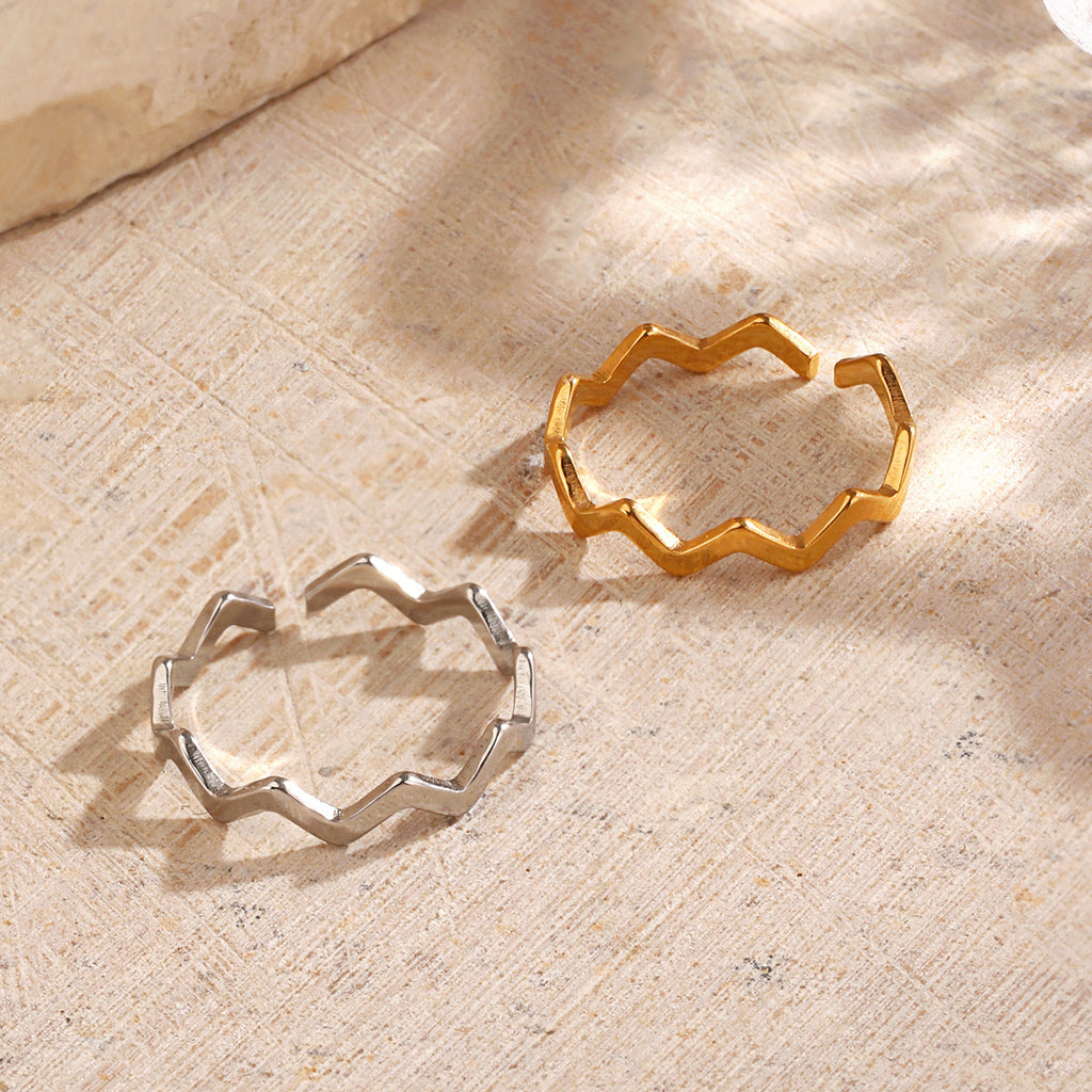 Wavy classic design stainless steel tarnish free water resistant adjustable size ring