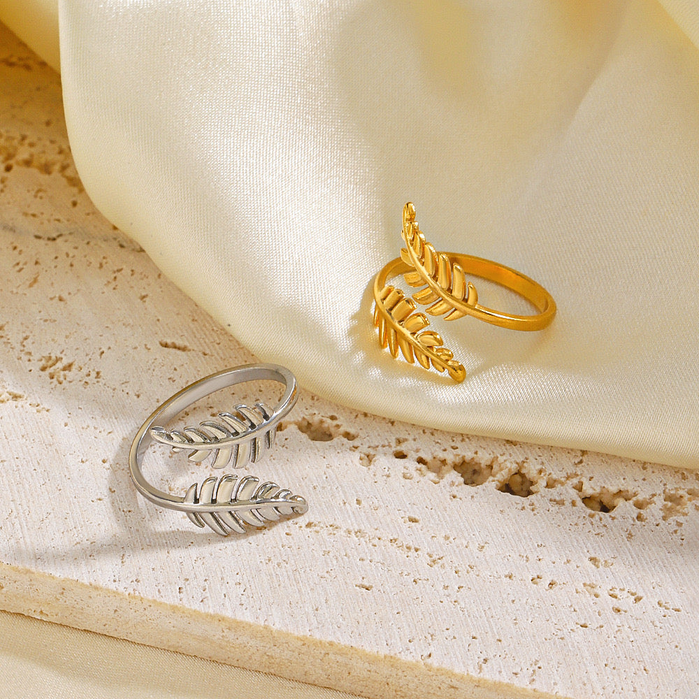 Tree leaf adjustable ring stainless steel water resistant tarnish free