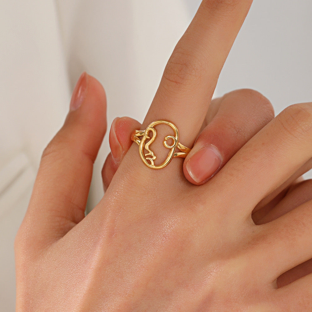 Face design adjustable size ring stainless steel tarnish free water resistant