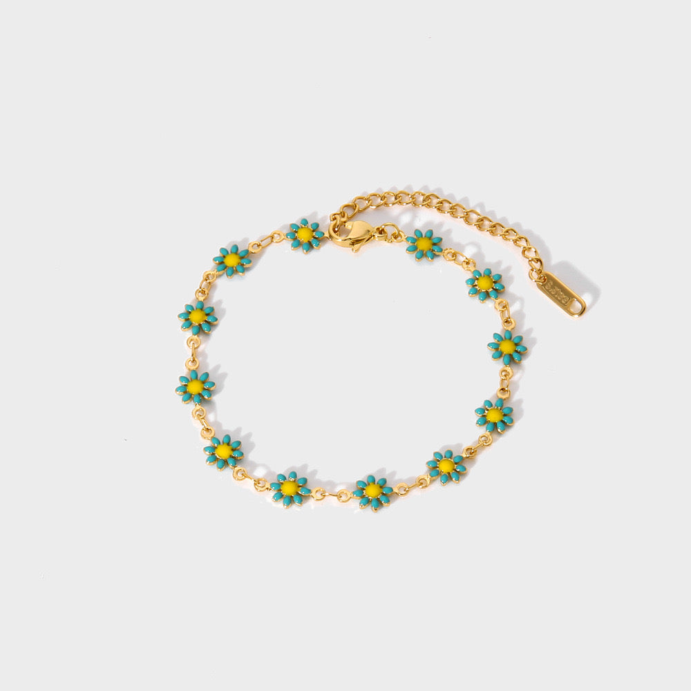 Daisy design stainless steel adjustable bracelet water resistant