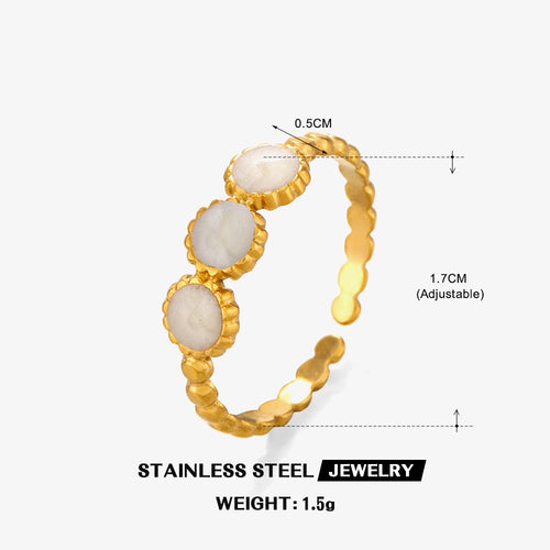 3 Black or white small circles design stainless steel tarnish free adjustable ring