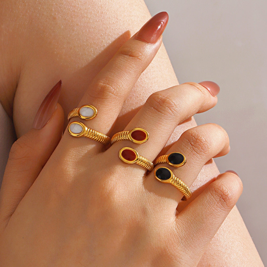 color oval with pattern open ring stainless steel water-resistant