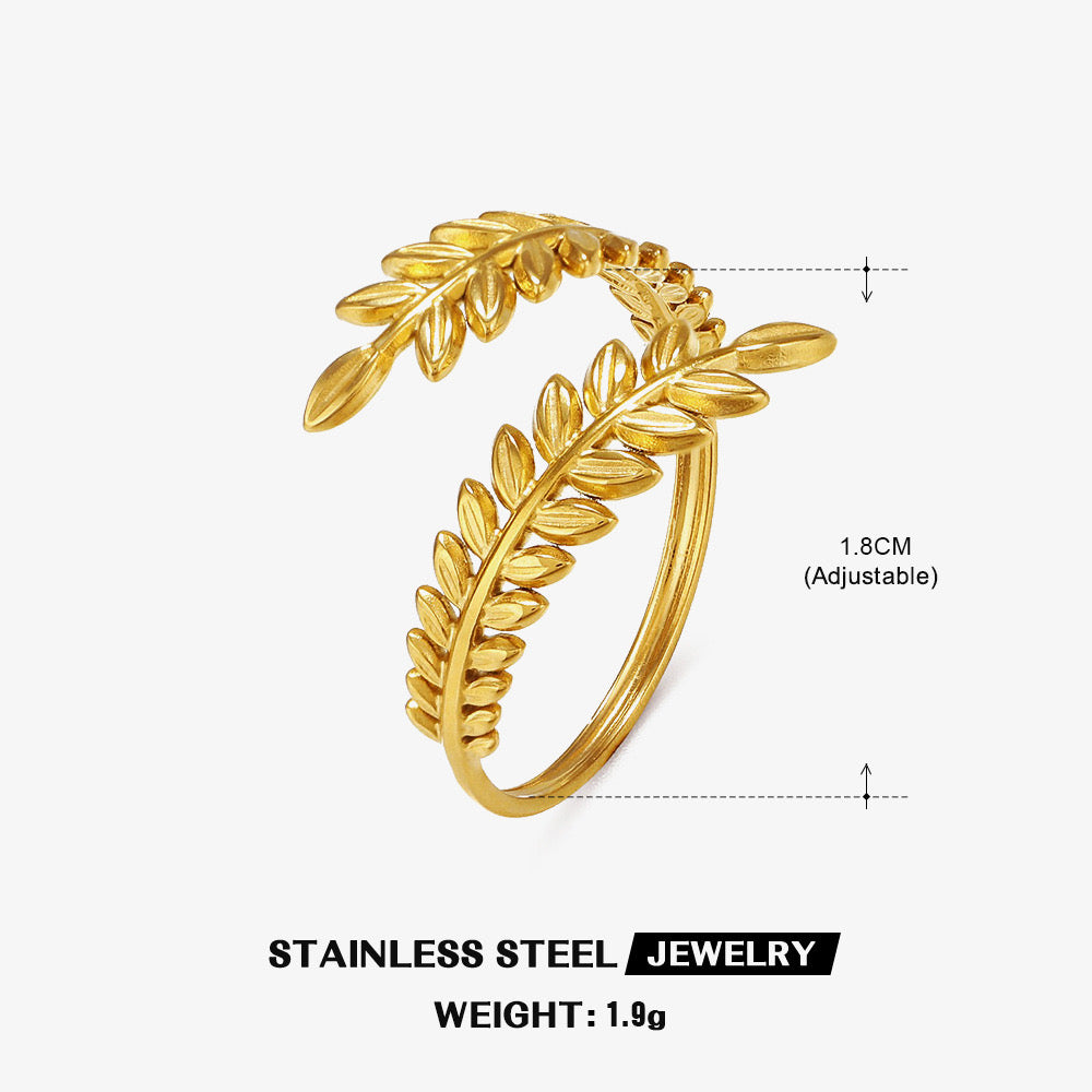 Fairy tree leaf adjustable silver & gold ring stainless steel tarnish free