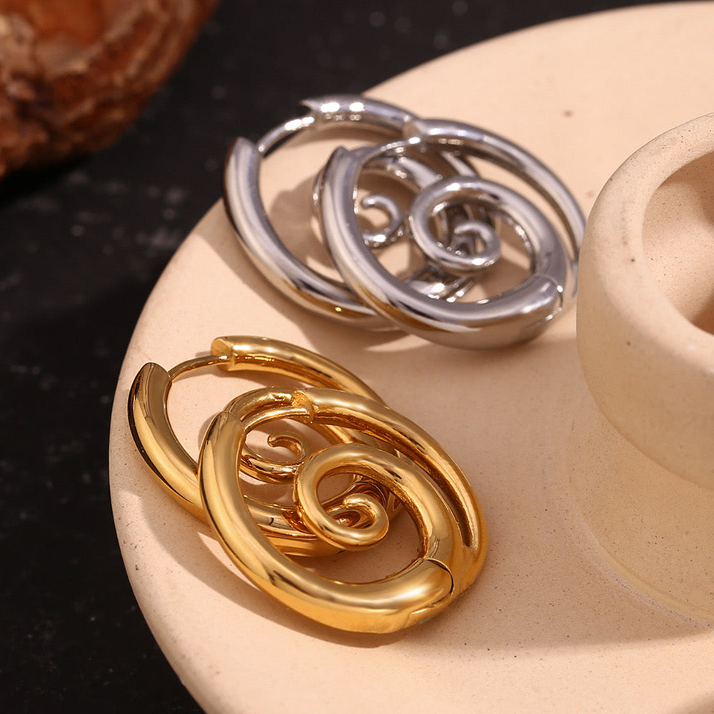 Swirls ocean inspired hoops earrings in silver&gold stainless steel waterproof
