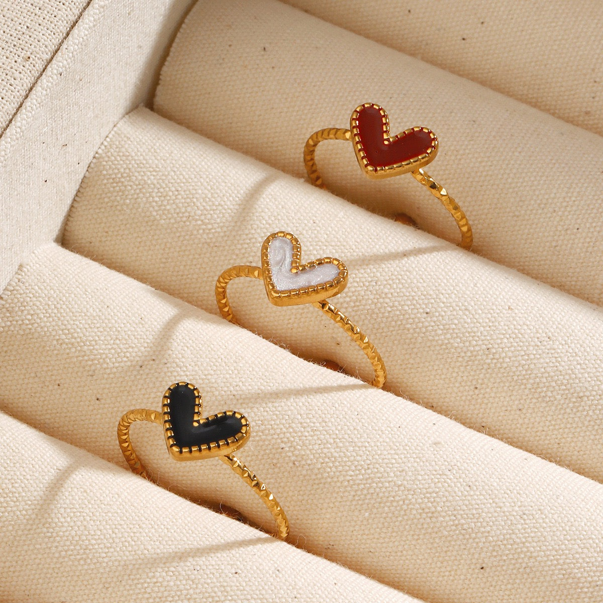 Little colourful heart design adjustable open ring stainless steel tarnish free water resistant