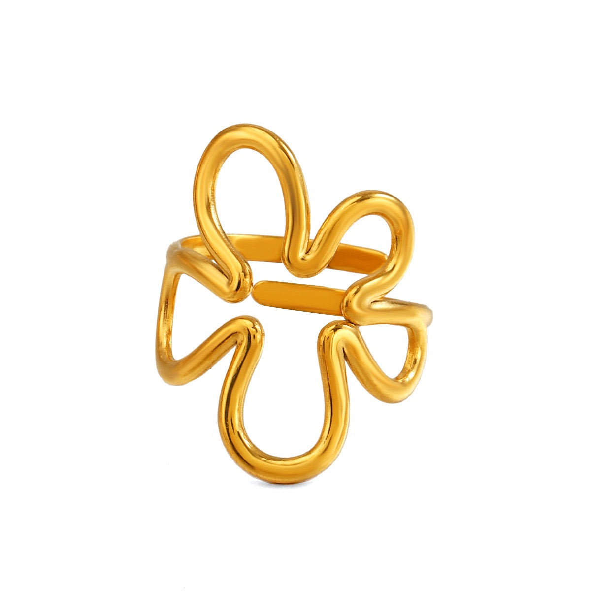 Large geometric floral shapes adjustable open ring stainless steel water-resistant