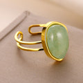 Gem stones adjustable open ring stainless steel tarnish free