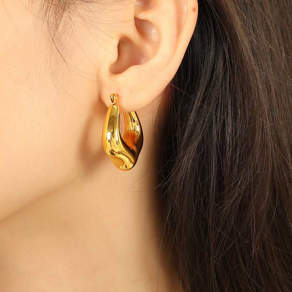 New shape essential hoops earrings silver&gold stainless steel waterproof