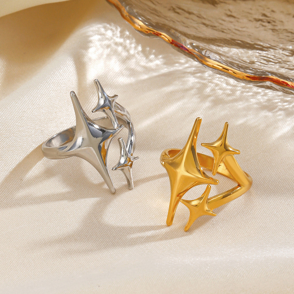 Large Three stars design adjustable ring gold & silver stainless steel tarnish free water resistant
