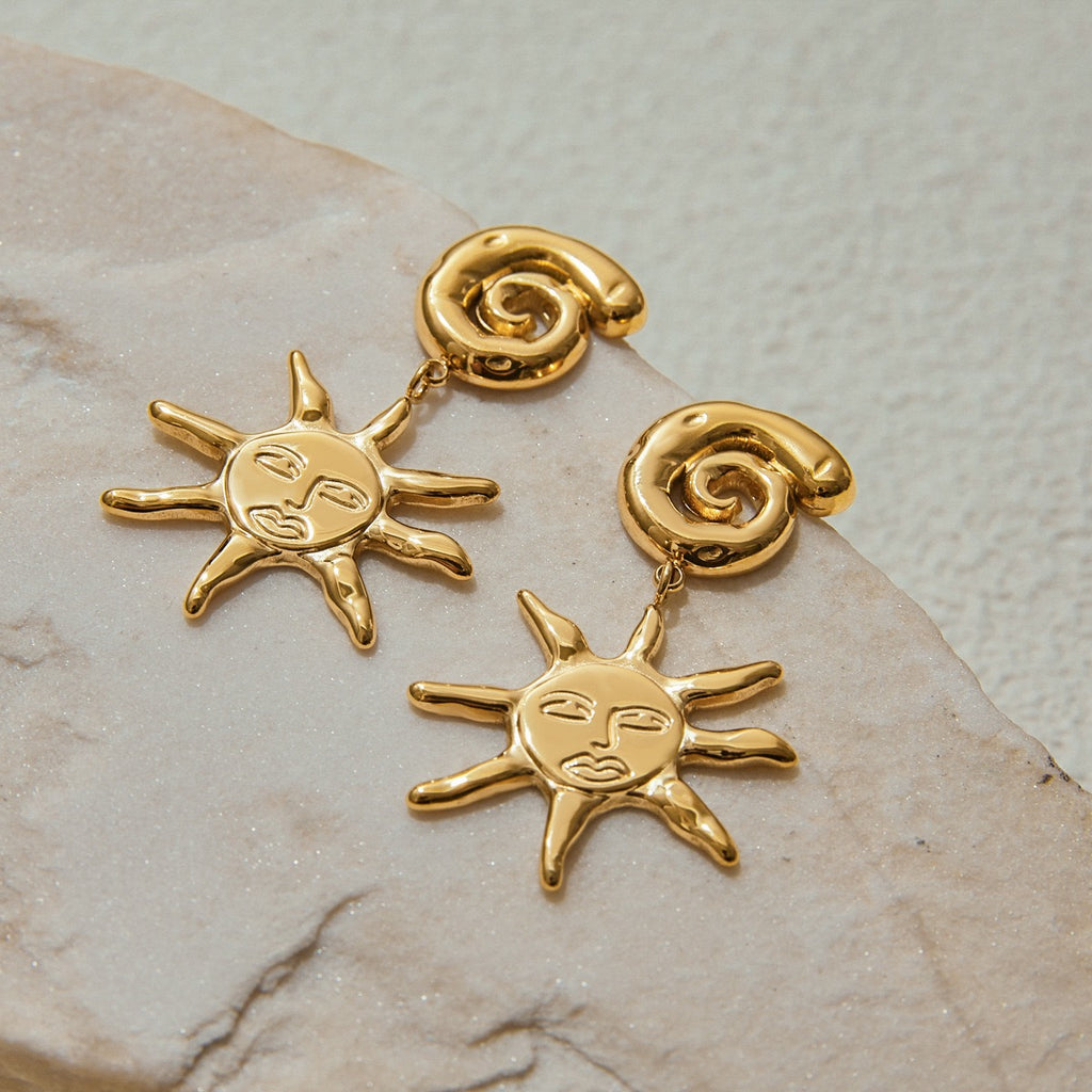 Sun with swirl fashion unique design dangle earrings stainless steel tarnish free