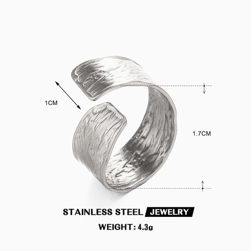 Chunky unequal design adjustable size stainless steel tarnish free water resistant ring