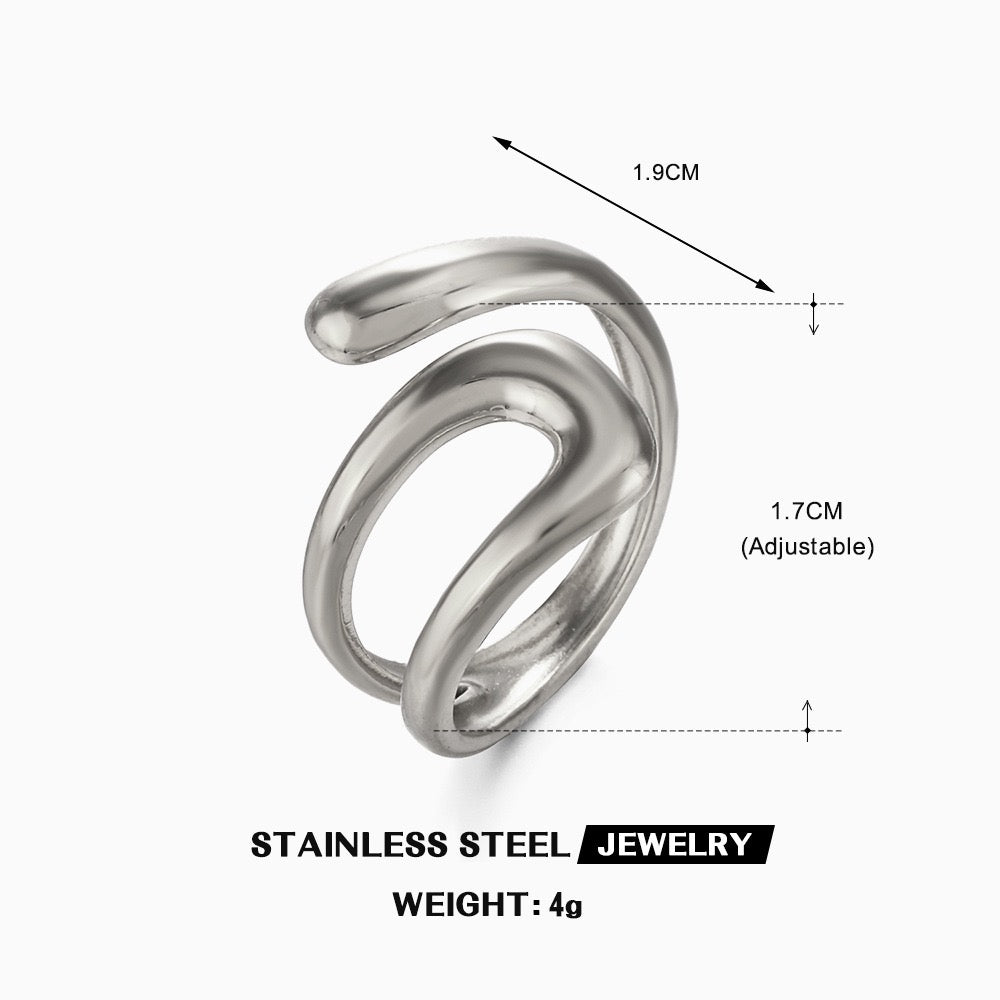 Geometric patterns stylish adjustable open ring stainless steel water-resistant