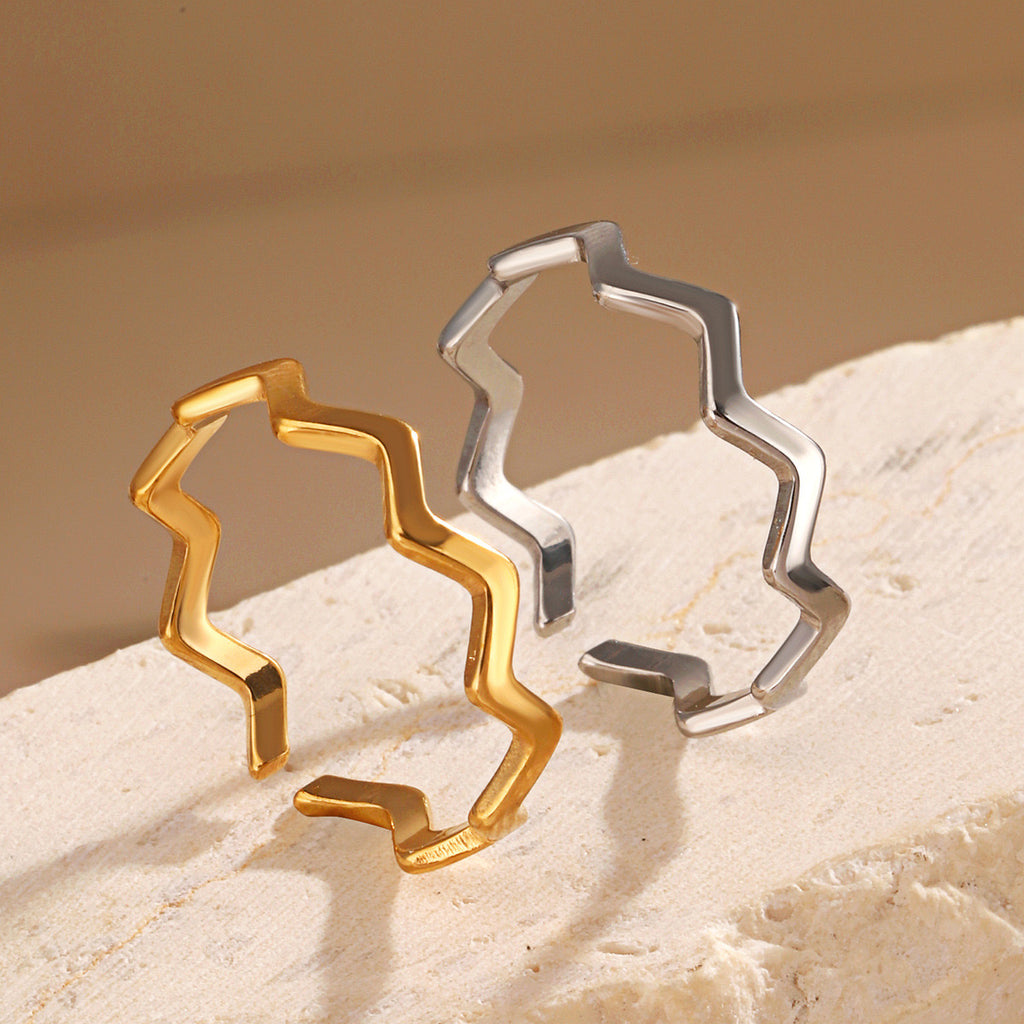 Wavy classic design stainless steel tarnish free water resistant adjustable size ring