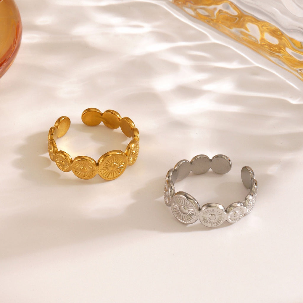 Ethnic style little sun circles adjustable stainless steel tarnish free ring
