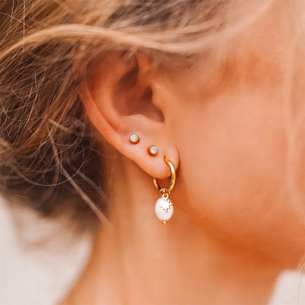 Fresh water pearl with star design classic hoops earrings stainless steel water resistant