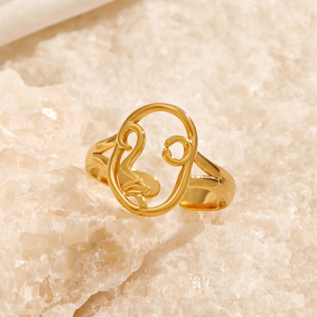 Face design adjustable size ring stainless steel tarnish free water resistant