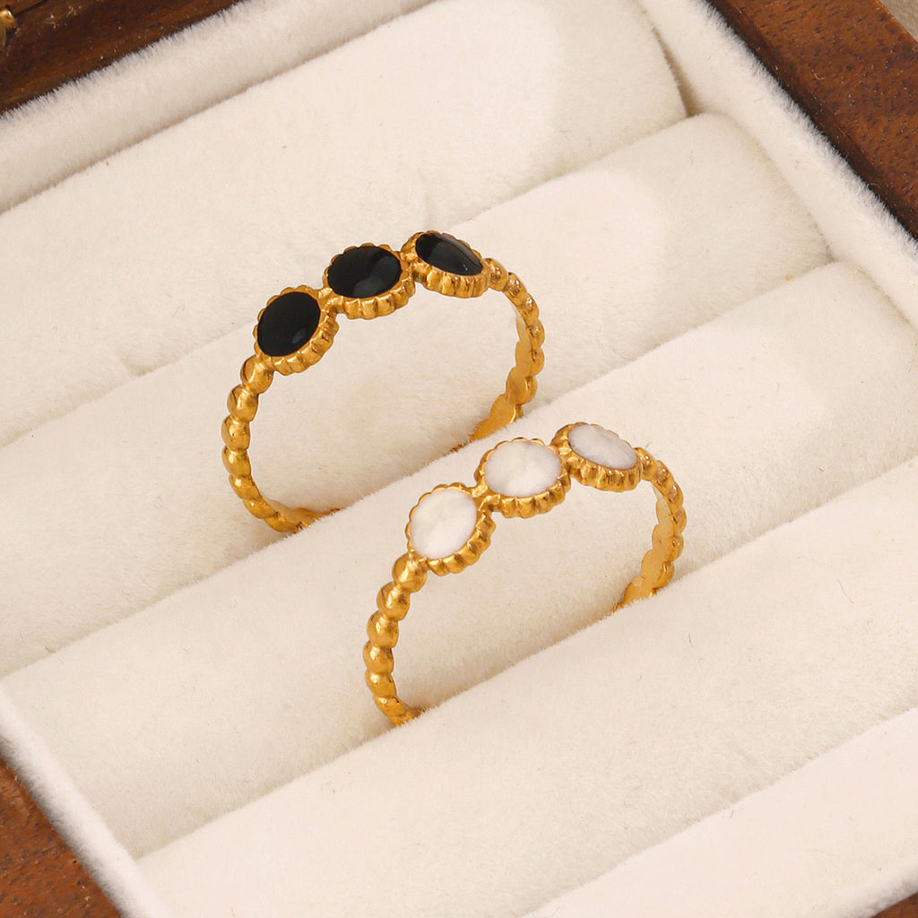 3 Black or white small circles design stainless steel tarnish free adjustable ring