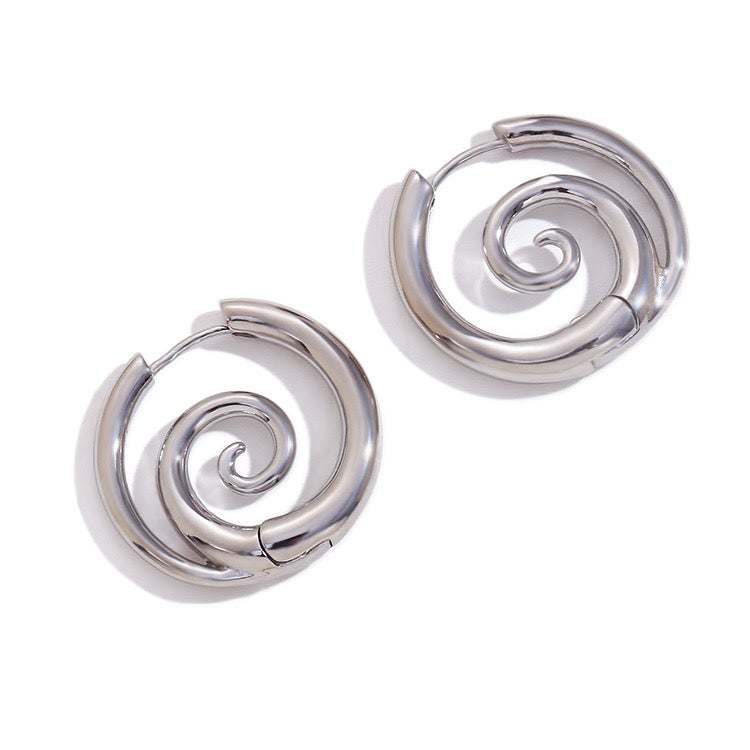 Swirls ocean inspired hoops earrings in silver&gold stainless steel waterproof