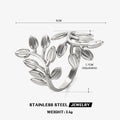 Large tree leaf inspired adjustable ring stainless steel water resistant
