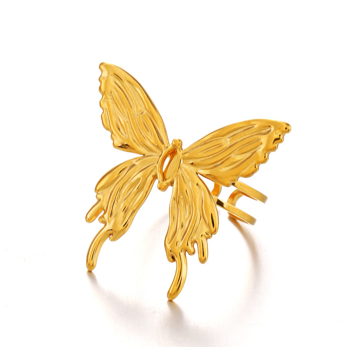 Large exquisite butterfly adjustable open ring stainless steel tarnish free
