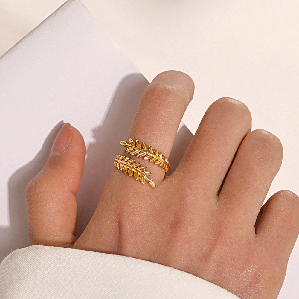 Fairy tree leaf adjustable silver & gold ring stainless steel tarnish free
