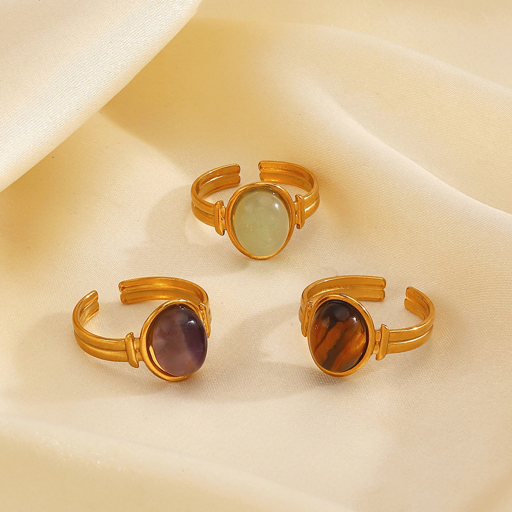 Stone circles classic energy design adjustable open ring stainless steel water resistant