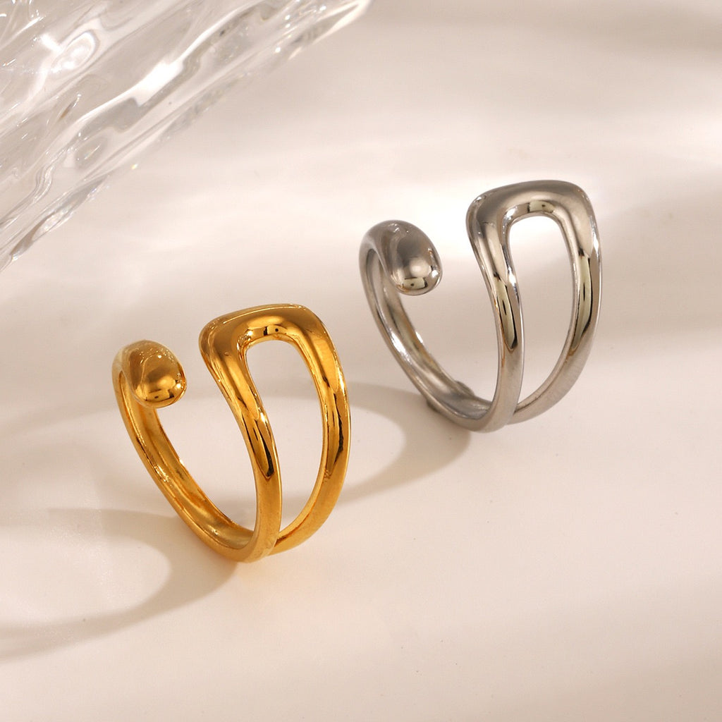 Geometric patterns stylish adjustable open ring stainless steel water-resistant