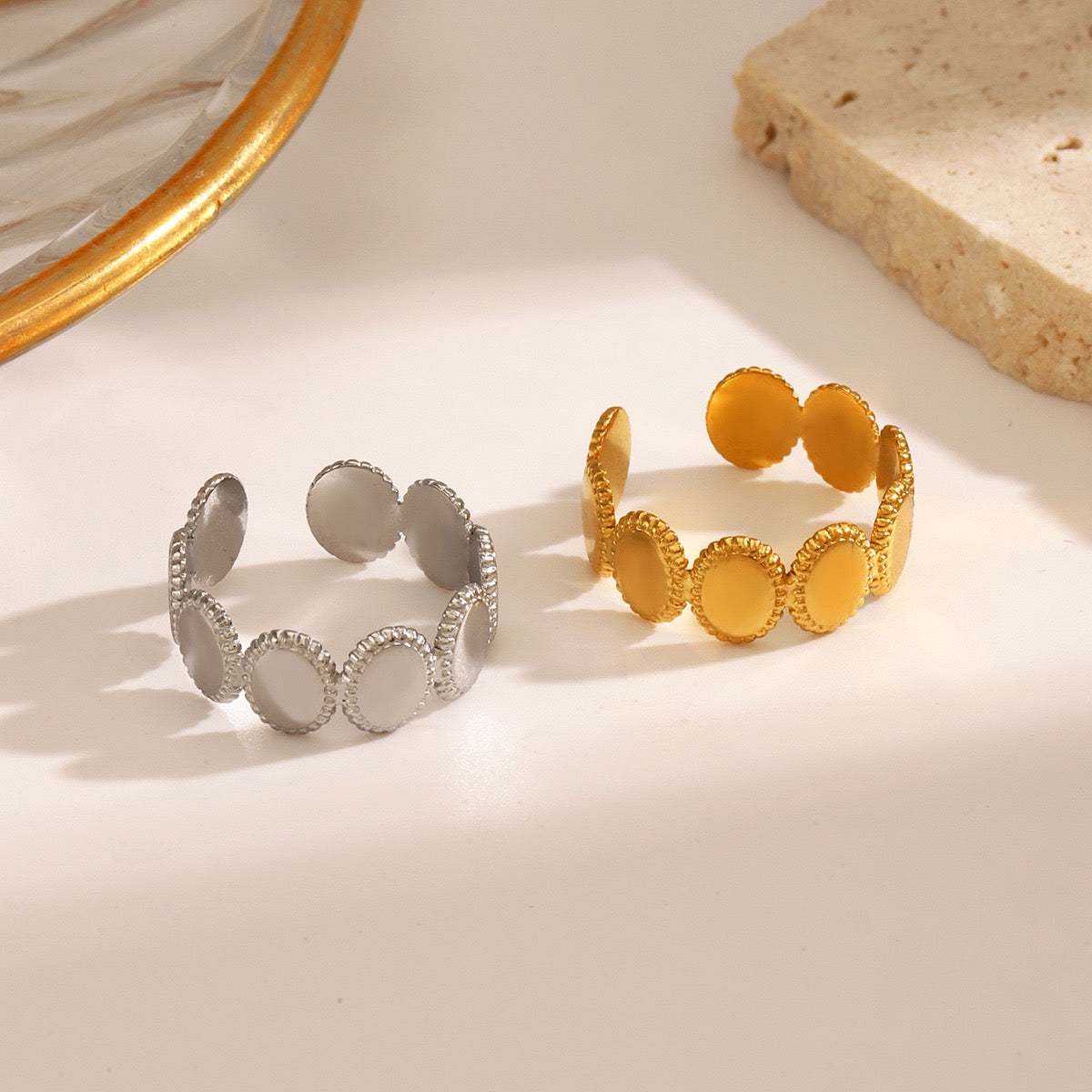 Little ovals simple design adjustable open ring stainless steel water resistant