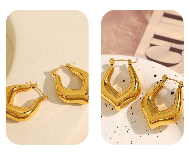 New shape essential hoops earrings silver&gold stainless steel waterproof