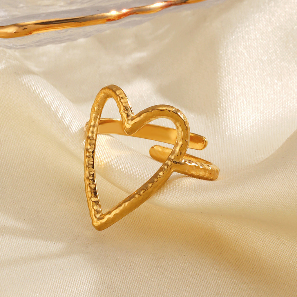 Shiny love heart design adjustable size gold & silver stainless steel water resistant ring