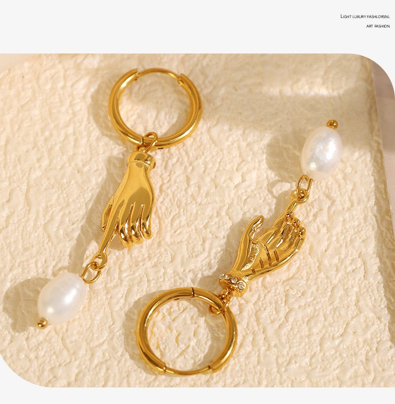 Fresh water pearls with hand cool dangle style earrings stainless steel tarnish free water resistant