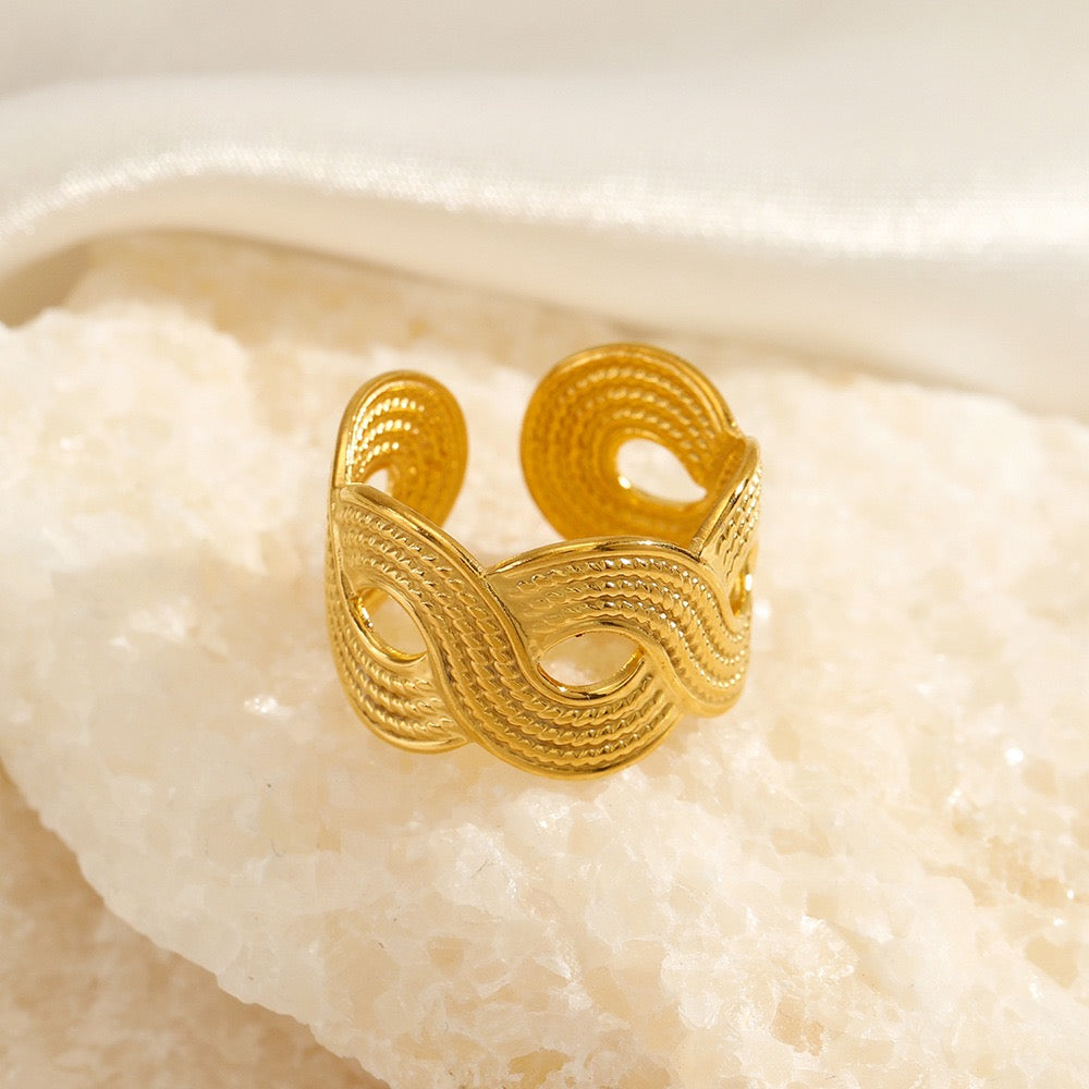 Geometric chunky shapes adjustable open ring stainless steel tarnish free