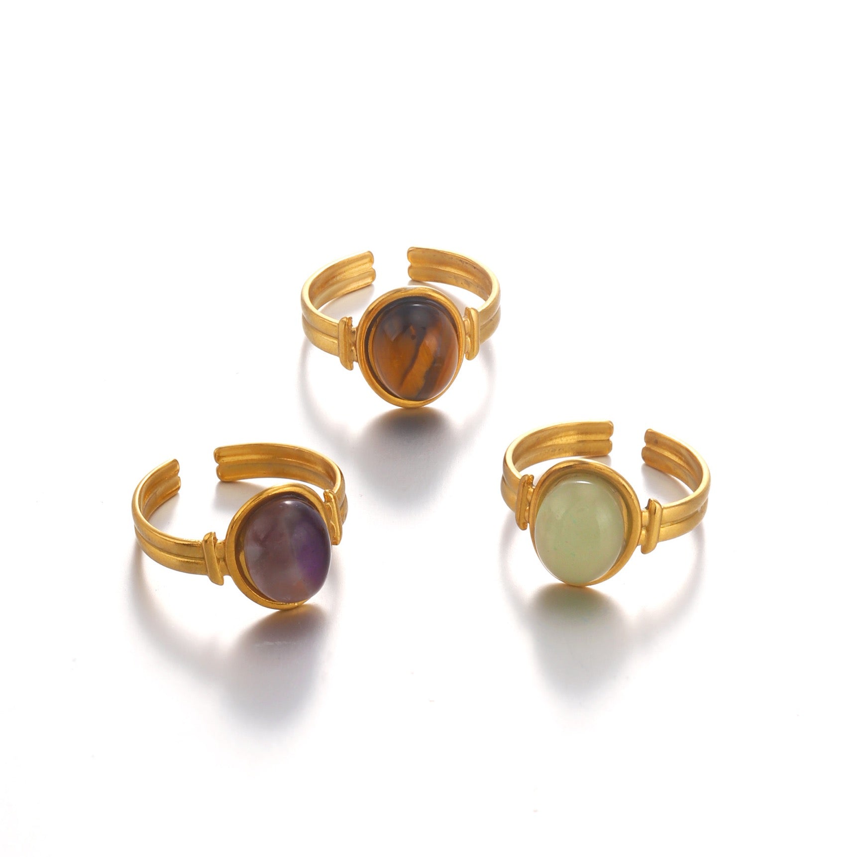 Stone circles classic energy design adjustable open ring stainless steel water resistant