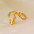 Wave geometric design adjustable open ring stainless steel water resistant