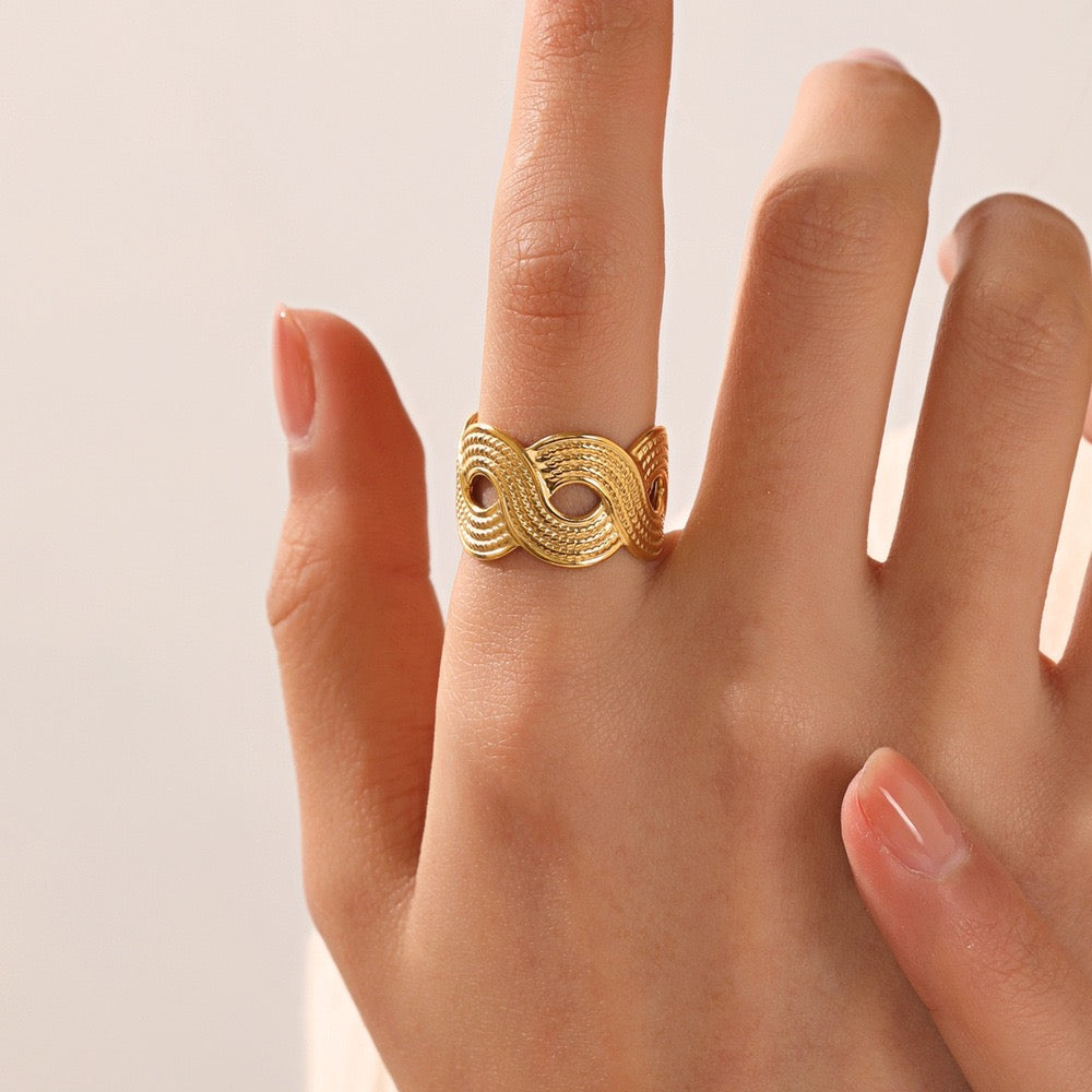 Geometric chunky shapes adjustable open ring stainless steel tarnish free
