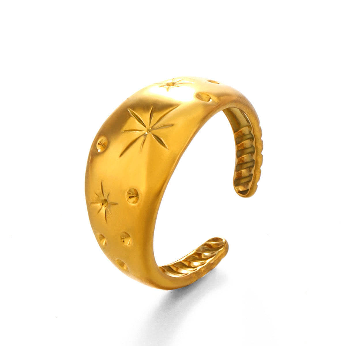 Starry sky design chunky adjustable ring stainless steel tarnish free water resistant