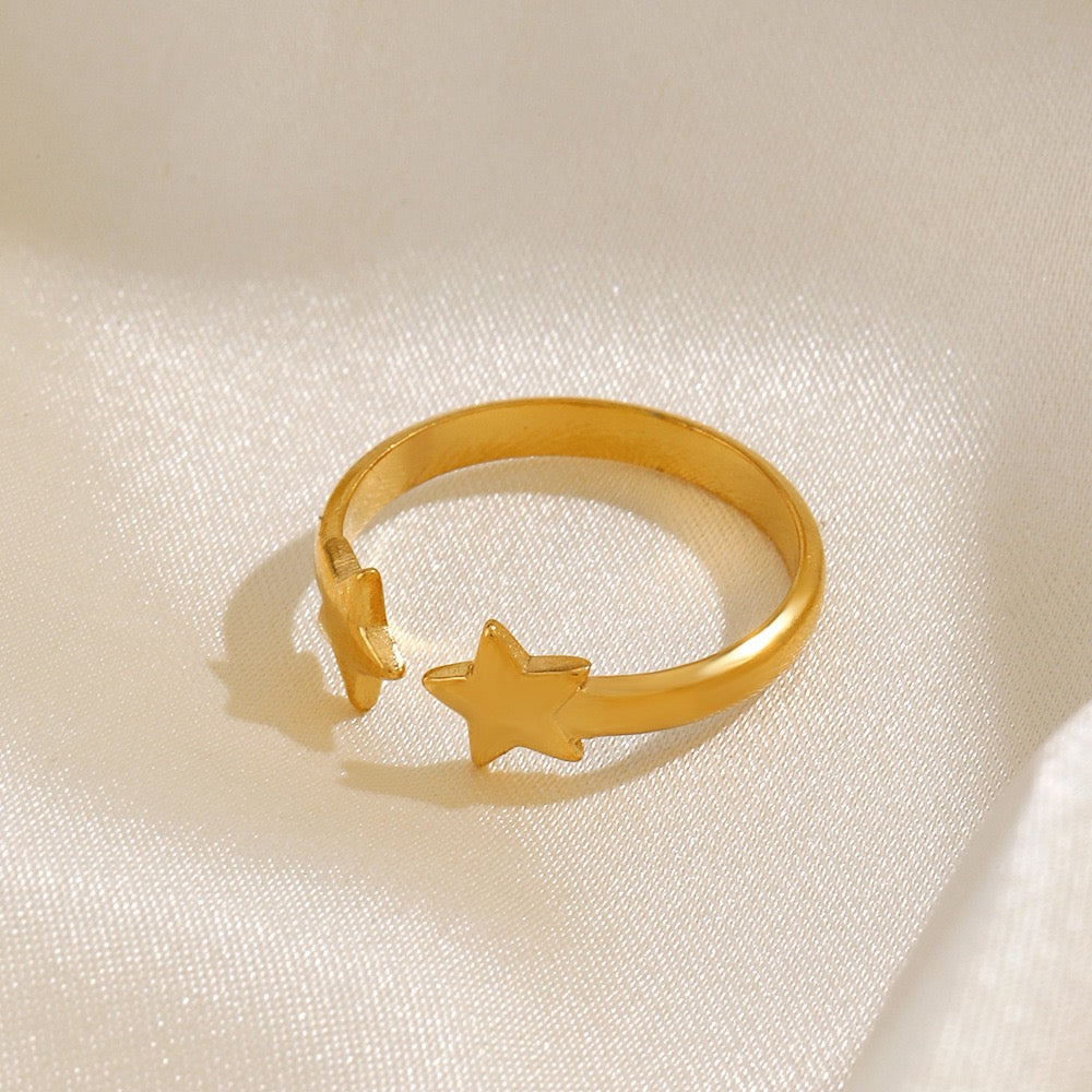 2 little stars adjustable open ring stainless steel water-resistant