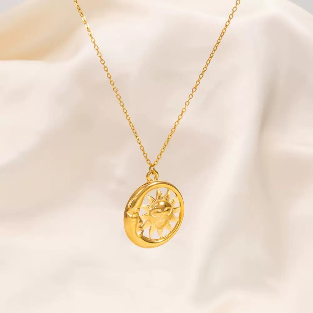 Sun and moon energy support necklace stainless steel tarnish free