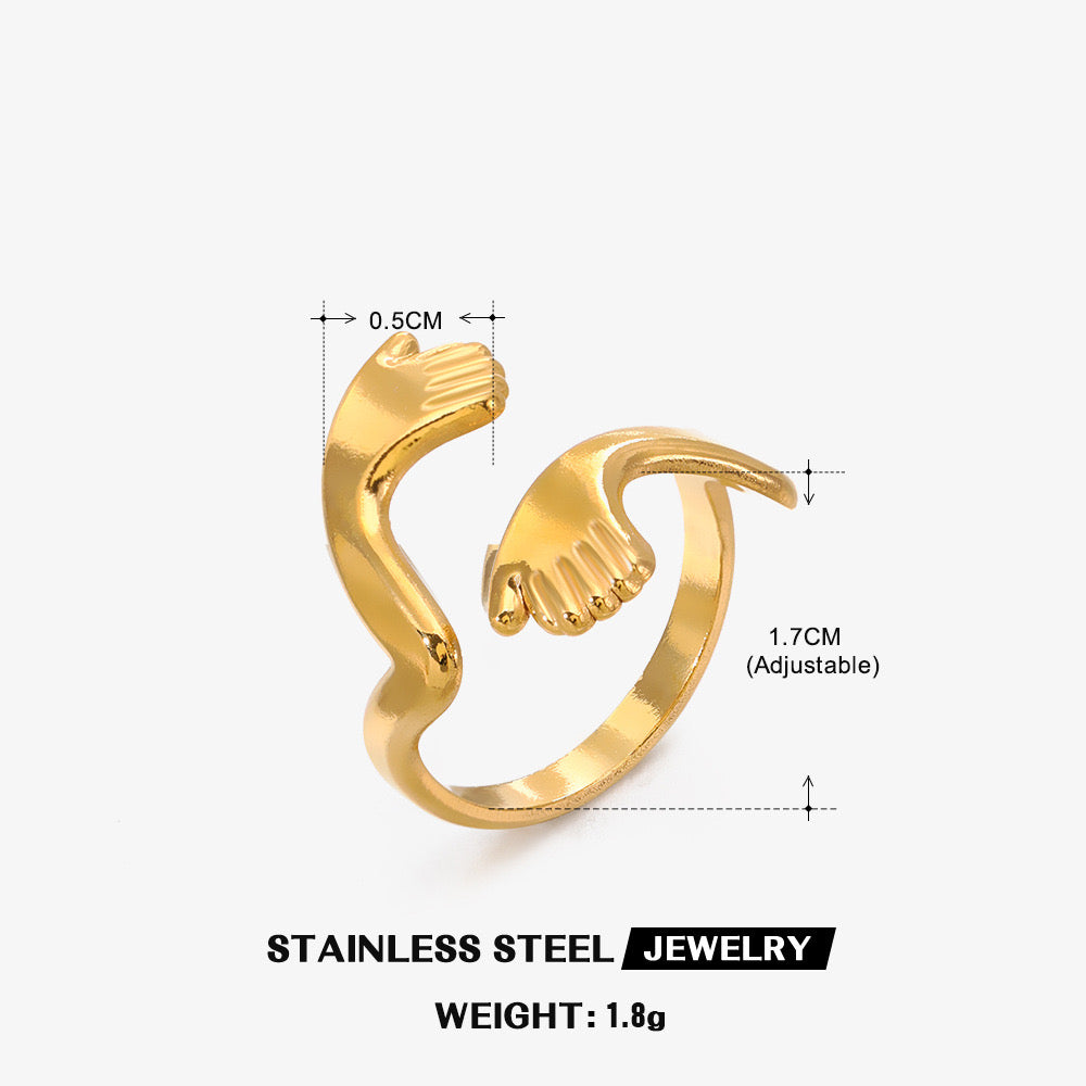 Big love hug with two hands adjustable ring Gold & silver stainless steel tarnish free water resistant