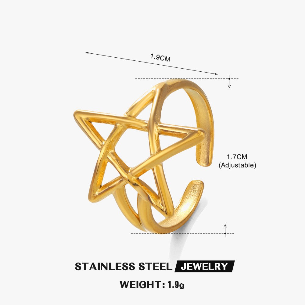 Five-pointed star adjustable stainless steel water-resistant ring