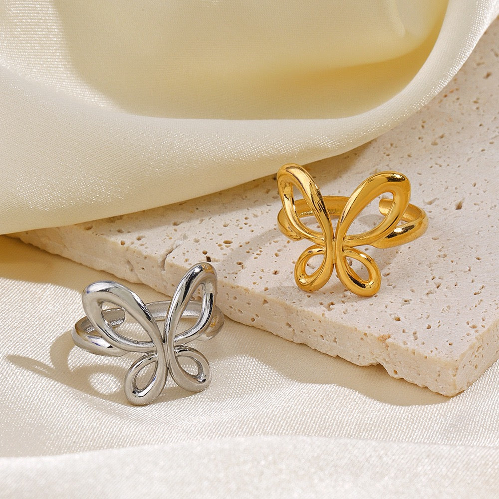 Butterfly shape design adjustable stainless steel water-resistant ring