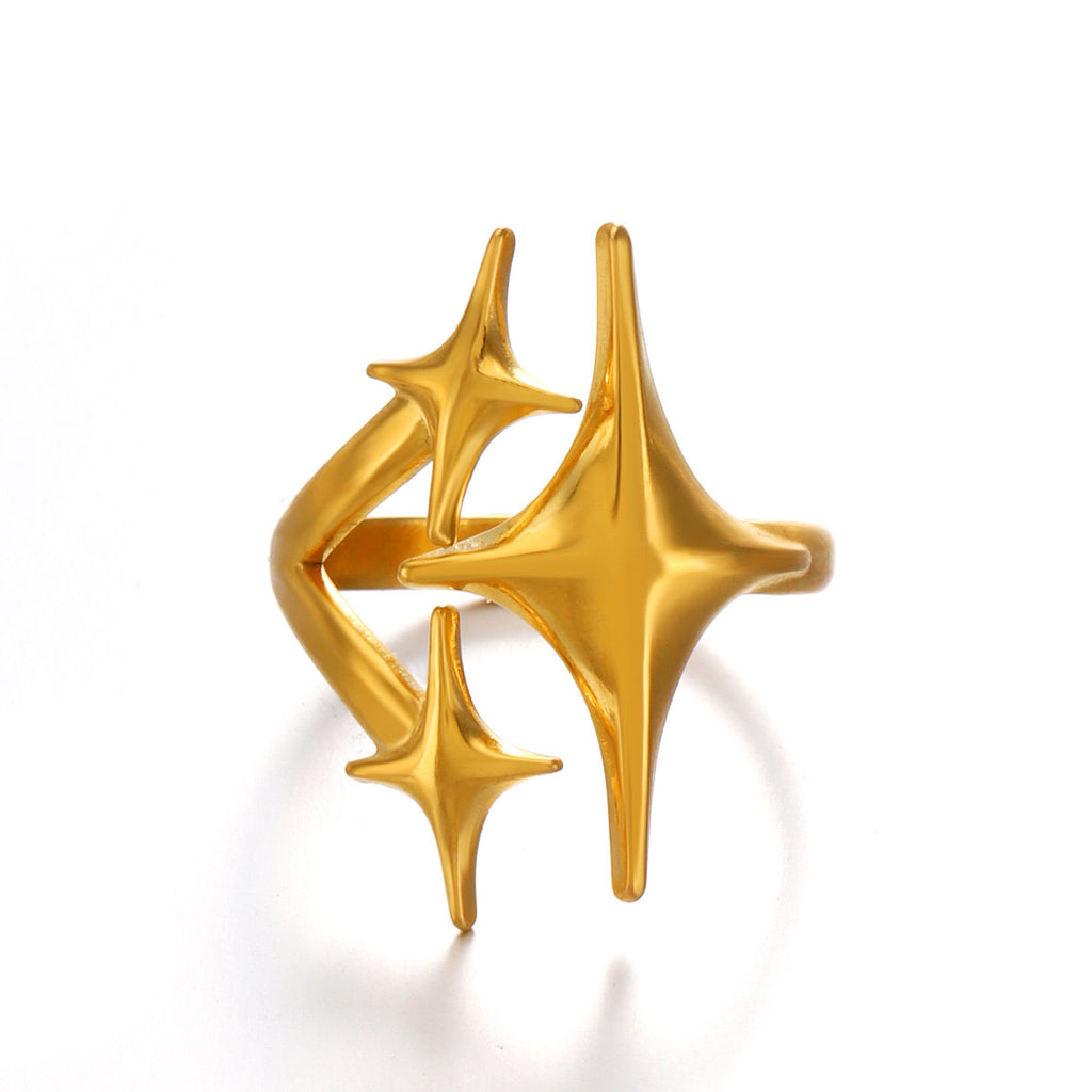 Large Three stars design adjustable ring gold & silver stainless steel tarnish free water resistant