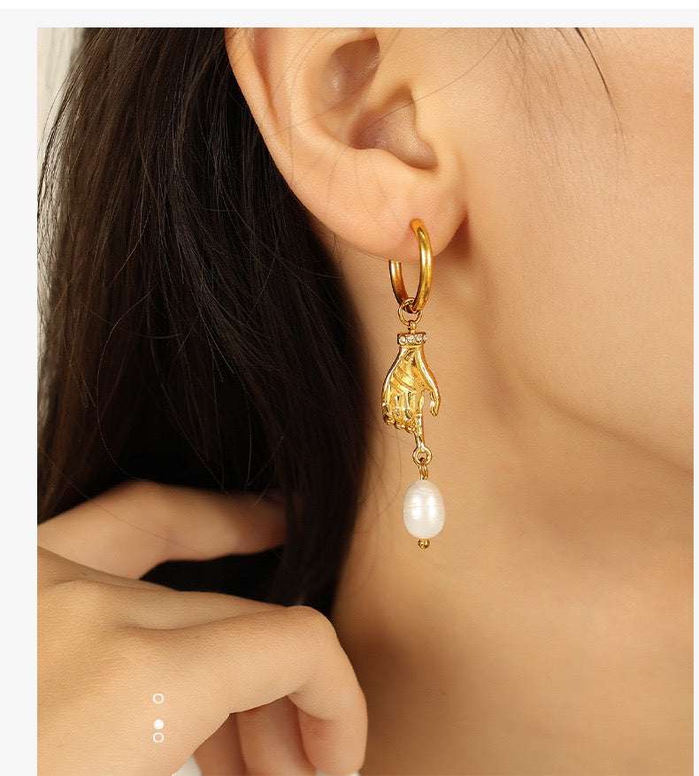 Fresh water pearls with hand cool dangle style earrings stainless steel tarnish free water resistant